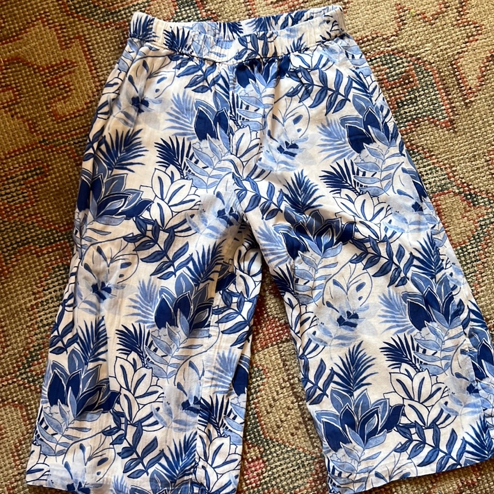 Janie & Jack Palm print cropped wide leg cotton muslin pant